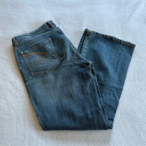 Seven7 Women's Distressed Blue Petite Flare Jeans